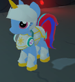 A player wearing the sunlight Armor Set, with a pair of Hullabaloo's Headphones