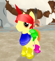 A player wearing a full set of Iridescent Armor (different colors)